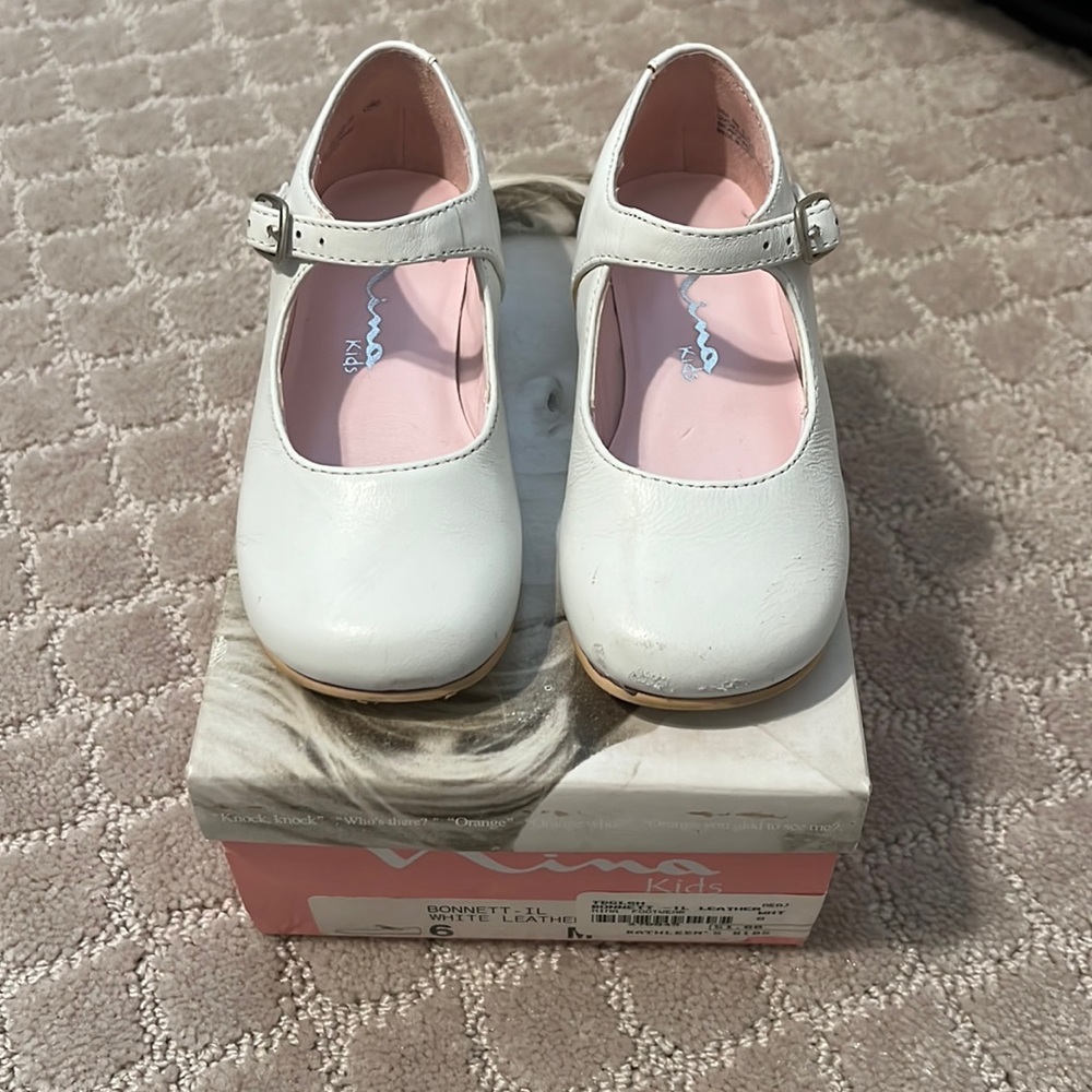 Nina Kids White Leather Mary Jane Toddler Dress Shoe